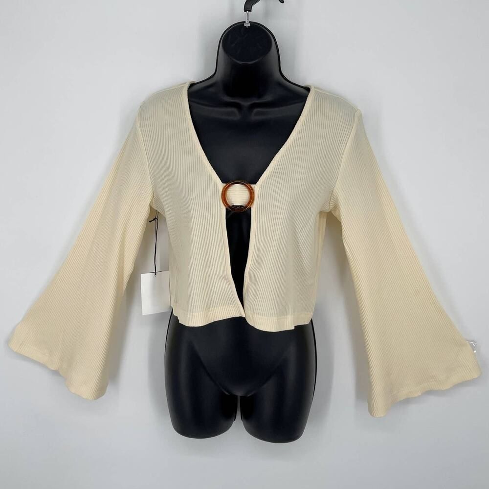 Callahan Vera Yellow Crop Top NEW Womens M Open Front Lightweight Bell Sleeve